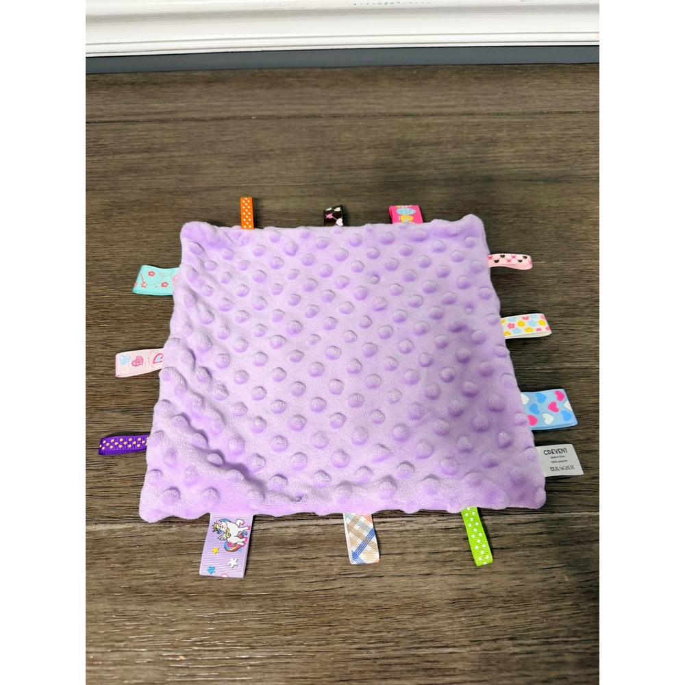 Crevent Purple Minky Dot Baby Sensory‎ Ribbon Tags Lovey